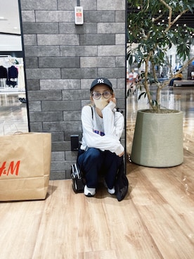 「no brand（ノーブランド）のアイテム（スラックス、ブルー系）」を使った、hiromiiiii81さん（レディース・152cm）の秋コーディネート