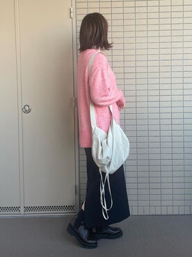 「DISCOAT（ディスコート）の【前後2WAY】MIXヤーンプルオーバー（カーディガン/ボレロ、ピンク系）」を使った、canata*さん（レディース・161cm）の秋コーディネート