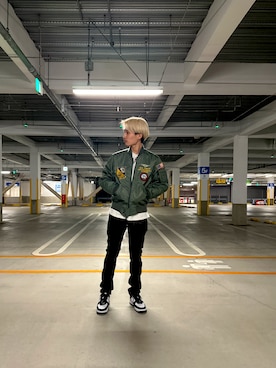 「ミリタリーコーデ」｜「アイテム（MA-1）」を使った、AOKIさん（メンズ・172cm）の冬コーディネート