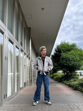 「シルバー」｜「アイテム（MA-1）」を使った、AOKIさん（メンズ・172cm）の秋コーディネート