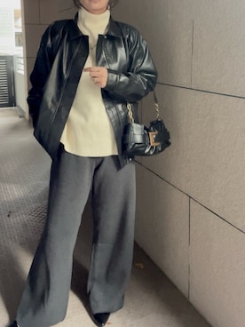 「アイテム（ライダースジャケット）」を使った、chikuri3chanさん（レディース・163cm）の冬コーディネート