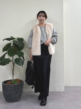 「GALLARDAGALANTE（ガリャルダガランテ）のフェイクカシミヤベスト（ベスト）」を使った、mamifujiiさん（レディース・158cm）の秋コーディネート