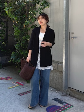 「GALLARDAGALANTE（ガリャルダガランテ）のライトデニム（デニムパンツ、ブルー系）」を使った、mamifujiiさん（レディース・158cm）の春コーディネート