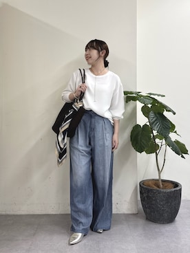 「GALLARDAGALANTE（ガリャルダガランテ）のクリップチェーンマンテルネックレス（リング、ゴールド系）」を使った、mamifujiiさん（レディース・158cm）の春コーディネート