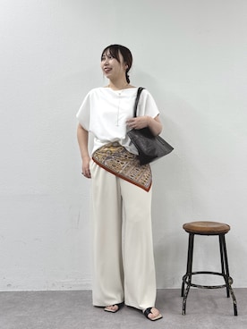 「GALLARDAGALANTE（ガリャルダガランテ）の【2.718】ボートトート（トートバッグ、ブラウン系）」を使った、mamifujiiさん（レディース・158cm）の春コーディネート