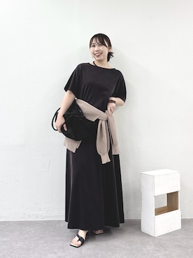 「GALLARDAGALANTE（ガリャルダガランテ）のキュプラジャージードレス（ワンピース、ブラウン系）」を使った、mamifujiiさん（レディース・158cm）の春コーディネート