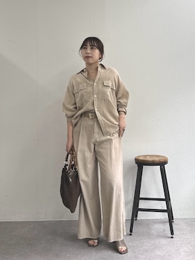 「GALLARDAGALANTE（ガリャルダガランテ）の【夏でも快適】シアーデニムパンツ（その他パンツ、ベージュ系）」を使った、mamifujiiさん（レディース・158cm）の春コーディネート