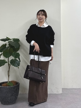 「GALLARDAGALANTE（ガリャルダガランテ）の【2.718】フラップオブロングバッグ（トートバッグ）」を使った、mamifujiiさん（レディース・158cm）の秋コーディネート