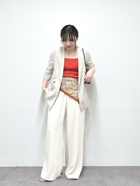「GALLARDAGALANTE（ガリャルダガランテ）の【2サイズ展開】【大人気アイテムが今年も登場】ハーフスリーブジャケット（テーラードジャケット、ベージュ系）」を使った、mamifujiiさん（レディース・158cm）の春コーディネート