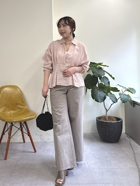 「GALLARDAGALANTE（ガリャルダガランテ）の【手洗い可】ストレートデニム（デニムパンツ、ブラウン系）」を使った、mamifujiiさん（レディース・158cm）の春コーディネート