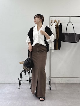 「GALLARDAGALANTE（ガリャルダガランテ）のレーシーメッシュニット（パーカー、ブラック系）」を使った、mamifujiiさん（レディース・158cm）の春コーディネート