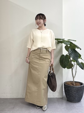 「GALLARDAGALANTE（ガリャルダガランテ）のバックスリットハーフスリーブブラウス（シャツ/ブラウス、イエロー系）」を使った、mamifujiiさん（レディース・158cm）の春コーディネート