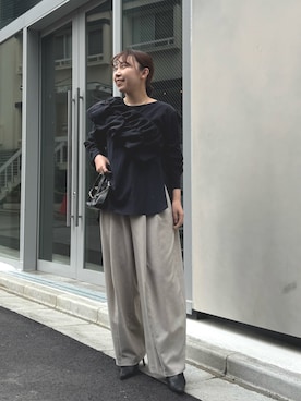 「GALLARDAGALANTE（ガリャルダガランテ）のマルチWAYシャツ（シャツ/ブラウス、ブラック系）」を使った、mamifujiiさん（レディース・158cm）の春コーディネート