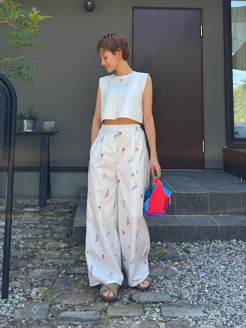 セール】【MINERTE】flower print wide pants / フラワー