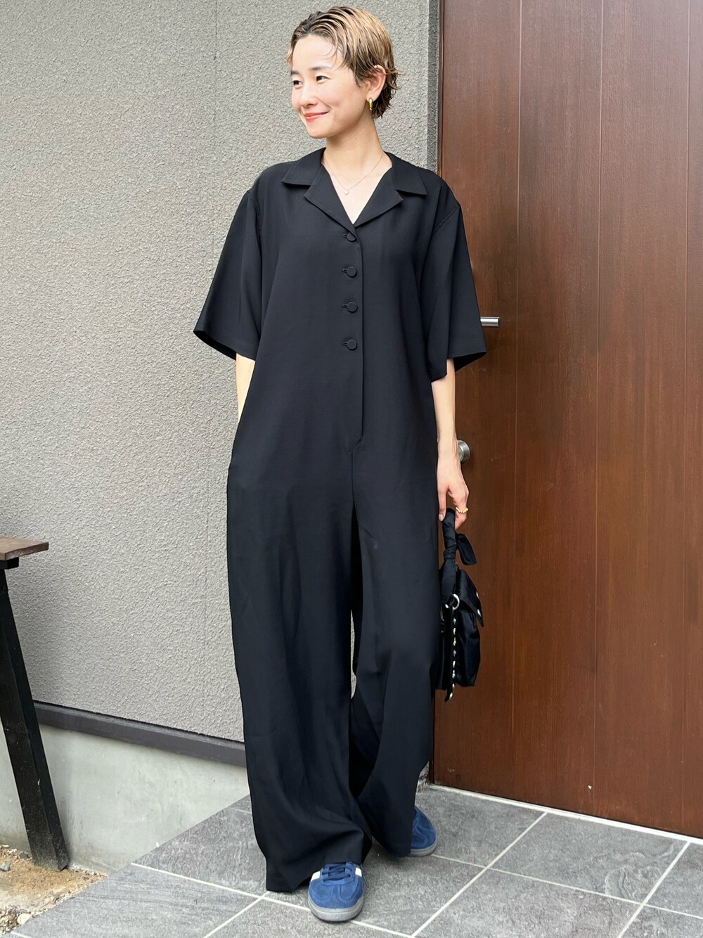 loin ブラック ハーフスリーブオールインワン ハーフスリーブサージカルオールインワン（つなぎ/オールインワン