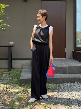 「アイテム（チノパンツ）」を使った、mikkoさん（レディース・161cm）の夏コーディネート