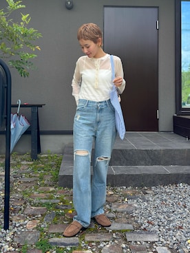 「アイテム（ニット/セーター）」を使った、mikkoさん（レディース・161cm）の春コーディネート