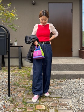 「EN NEUME（エンノイム）のRib Boat Knit Cami（ニット/セーター、レッド系）」を使った、mikkoさん（レディース・161cm）の春コーディネート