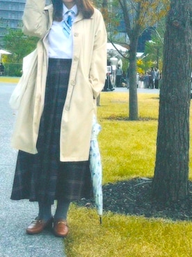 「UNFOLKのスカーフ（その他、ブルー系）」を使った、SEAさん（レディース・156cm）の春コーディネート