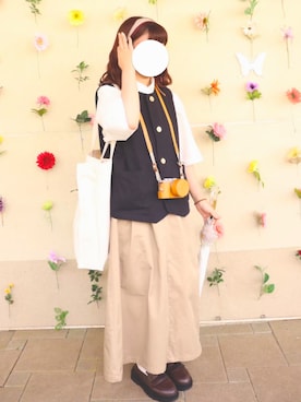 「FREAK'S STORE（フリークスストア）のアイテム（スカート、ベージュ系）」を使った、SEAさん（レディース・156cm）の春コーディネート