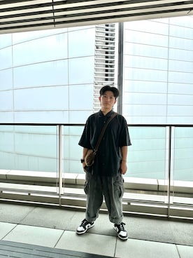 「KANGOL（カンゴール）のアイテム（バッグ）」を使った、appleyang161さん（メンズ・162cm）の夏コーディネート