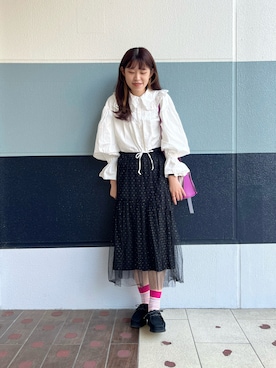 「ラメスカート」｜「アイテム（その他）」を使った、さとう よしえさん（レディース・164cm）の冬コーディネート