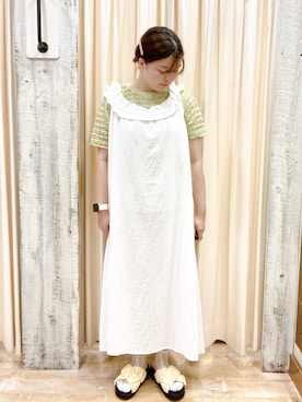 「ehka sopo（エヘカソポ）のくしゅくしゅギンガム厚底サンダル（サンダル）」を使った、akariさん（レディース・156cm）の夏コーディネート