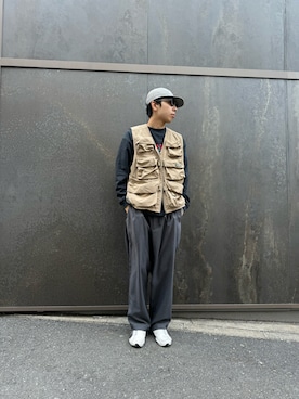 「MANASTASH（マナスタッシュ）のアイテム（帽子）」を使った、Eitaさん（メンズ・180cm）の春コーディネート