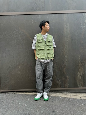 「MANASTASH（マナスタッシュ）のアイテム（ベスト）」を使った、Eitaさん（メンズ・180cm）の夏コーディネート