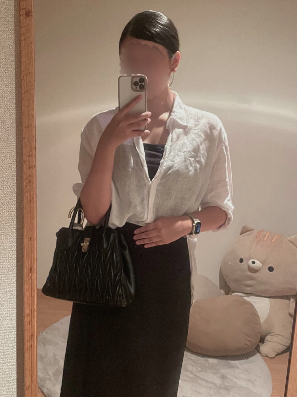 「ロングスカート、シアーシャツ、ZARA、通勤コーデ、大学生、高身長女子、高身長コーデ、シンプルコーデ、大人カジュアル、きれいめカジュアル、お洒落さんとつながりたい、夏コーデ、着回しコーデ、マーメイドスカート、GU」｜「MAJESTIC LEGONのアイテム（バッグ、ブラック系）」を使った、YONEさん（骨格ストレート・レディース・170cm）の夏コーディネートの1枚目の写真