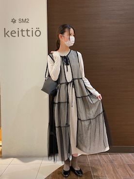 「Samansa Mos2（サマンサ モスモス）のインナー付花柄ジャカードキャミワンピース（ワンピース）」を使った、🧸さん（レディース・164cm）の冬コーディネート