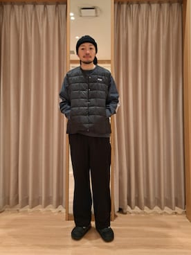 「アイテム（ダウンベスト）」を使った、ながやまさん（メンズ・176cm）の秋コーディネート