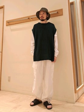 「halo commodity（ハロ　コモディティー）のアイテム（ハット）」を使った、ながやまさん（メンズ・176cm）の春コーディネート