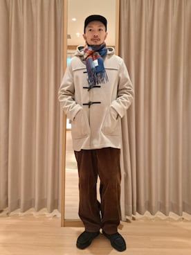 「アイテム（ダッフルコート）」を使った、ながやまさん（メンズ・176cm）の冬コーディネート