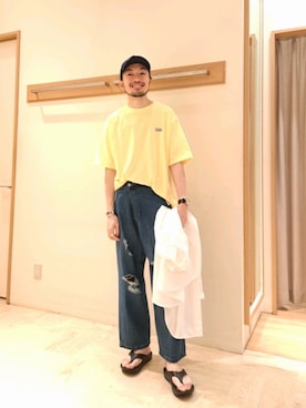 「UNIVERSAL OVERALL（ユニバーサルオーバーオール）のアイテム（キャップ）」を使った、ながやまさん（メンズ・176cm）の夏コーディネート