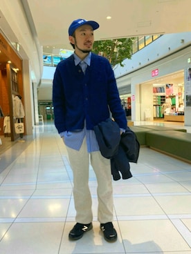 「ブルー x ホワイト」｜「アイテム（ブルゾン）」を使った、ながやまさん（メンズ・176cm）の冬コーディネート