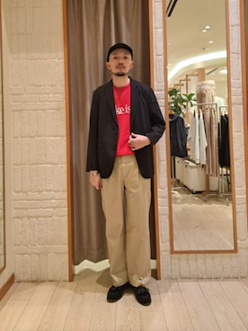 「GLOSTER（グロスター）のアイテム（パンツ）」を使った、ながやまさん（メンズ・176cm）の春コーディネート