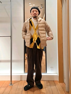 「アイテム（ダウンジャケット/コート）」を使った、ながやまさん（メンズ・176cm）の冬コーディネート