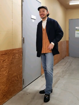 「シャツカーディガン」｜ながやまさん（メンズ・176cm）の冬コーディネート
