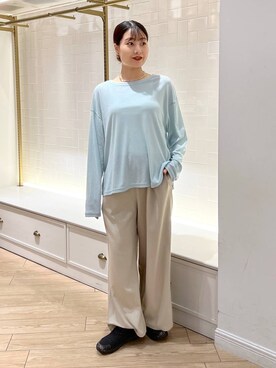 「LOWRYS FARM（ローリーズファーム）のスタイルＵＰクロスカップキャミ　100757（Tシャツ/カットソー、ホワイト系）」を使った、hinano3232さん（レディース・160cm）の秋コーディネート