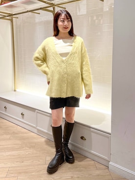 「LOWRYS FARM（ローリーズファーム）のシャギーロングＶカーディガン　595935（カーディガン/ボレロ）」を使った、hinano3232さん（レディース・160cm）の秋コーディネート