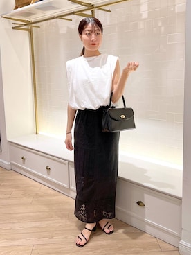 「LOWRYS FARM（ローリーズファーム）のバルーンプルオーバーフレンチスリーブ　574769（Tシャツ/カットソー）」を使った、hinano3232さん（レディース・160cm）の夏コーディネート