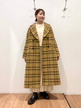 「テーマパーク」｜「アイテム（ステンカラーコート）」を使った、hinano3232さん（レディース・160cm）の冬コーディネート