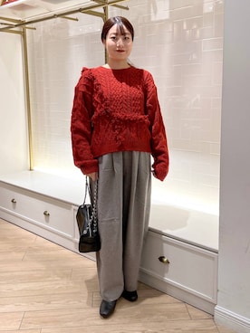 「アイテム（ポロシャツ、レッド系）」を使った、hinano3232さん（レディース・160cm）の秋コーディネート