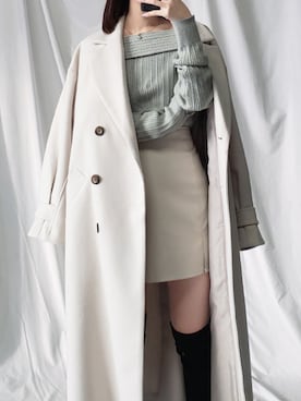 「アイテム（チェスターコート、ホワイト系）」を使った、miiii1823さん（レディース・157cm）の冬コーディネート