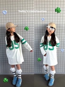 「しまむら（シマムラ）のアイテム（帽子）」を使った、yuzu☀︎さん（キッズ・120cm）の春コーディネート