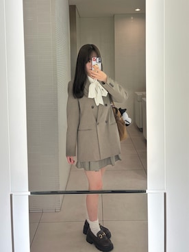 「VIVIAN（ヴィヴィアン）の厚底トラックソールビット付きローファー（ローファー、ブラウン系）」を使った、rinさん（レディース・161cm）の春コーディネート