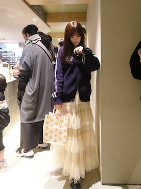 「mero boutique 2018のアイテム（スカート、ホワイト系）」を使った、rinさん（レディース・161cm）の春コーディネート
