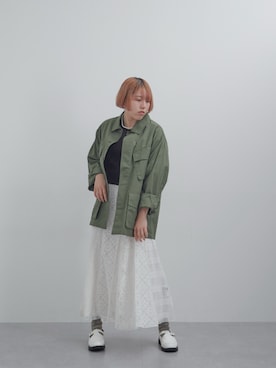 「レーススカート」｜「アイテム（ジャケット/アウター）」を使った、-N-さん（レディース・155cm）の春コーディネート