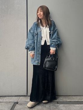 「Ungrid（アングリッド）のアイテム（デニムジャケット）」を使った、山﨑絢音さん（レディース・155cm）の秋コーディネート